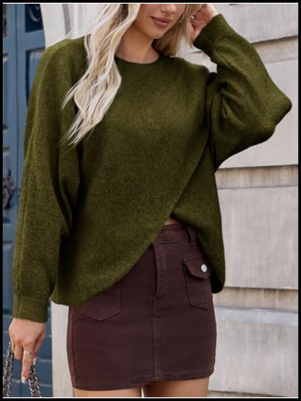 Womens Oversized Batwing Knit Pullover Sweater Long Sleeve Crew Neck Poncho Top - Picture 2 of 6
